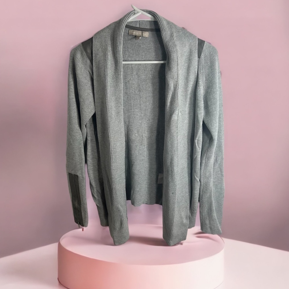 Banana Republic No Closure Cardigan Small Gray Women’s Sweater Faux Leather